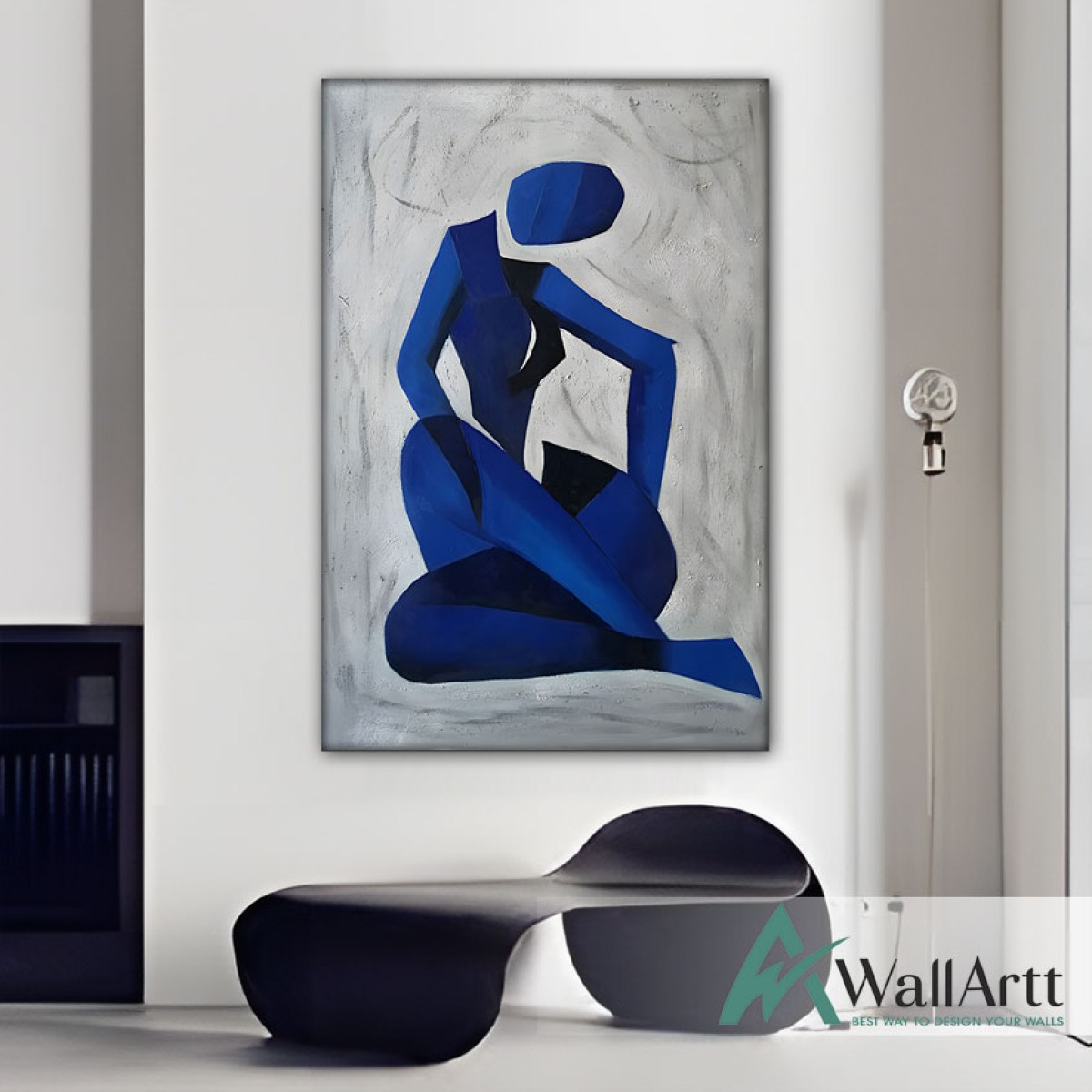 Abstract Blue Woman Textured Partial Oil Painting